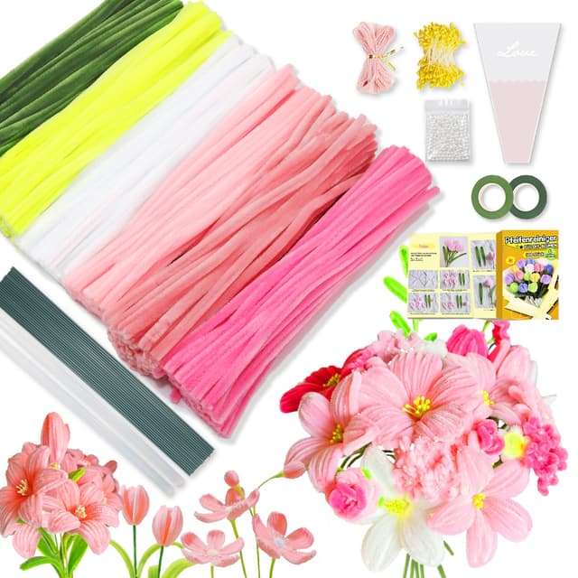 Pfeifenreiniger Blumen DIY-Set: 500 Stück in 6 Farben