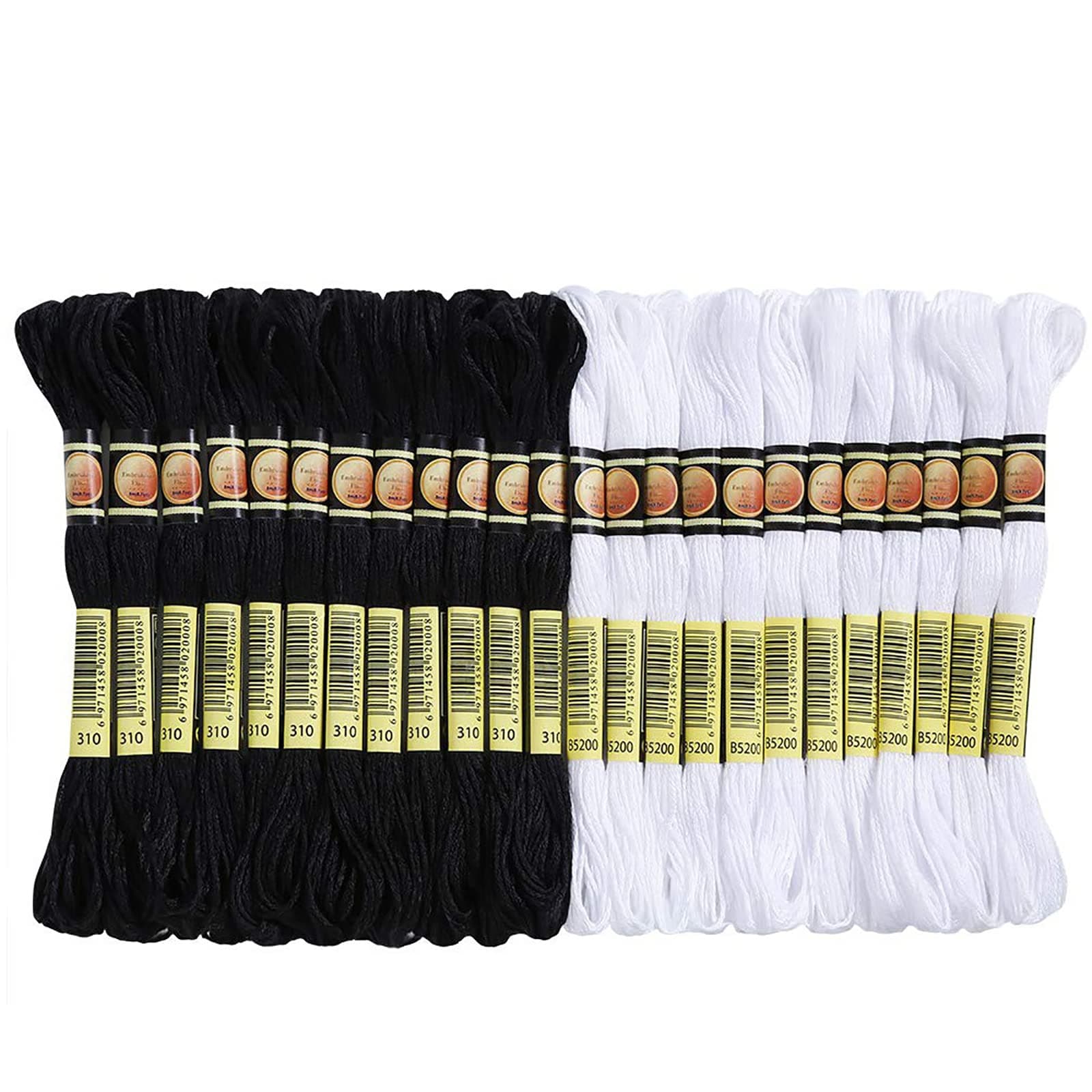 🧵 SHULLIN 24 Stück Stickgarne Stickerei Stickseide Kreuzstichfaden Schwarz Sticktwist Kreuzstichgarn Baumwolle Freundschaftsarmbänder Faden Schwarz Weiß Stickgarne für Basteln 🧵
