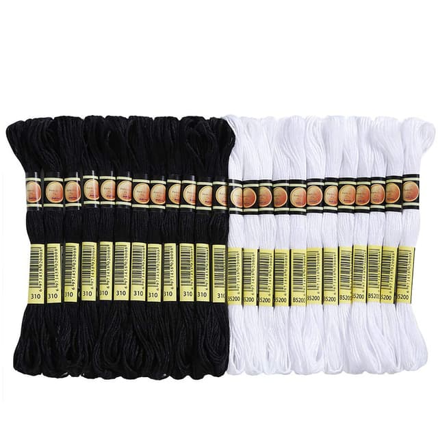 🧵 SHULLIN 24 Stück Stickgarne Stickerei Stickseide Kreuzstichfaden Schwarz Sticktwist Kreuzstichgarn Baumwolle Freundschaftsarmbänder Faden Schwarz Weiß Stickgarne für Basteln 🧵