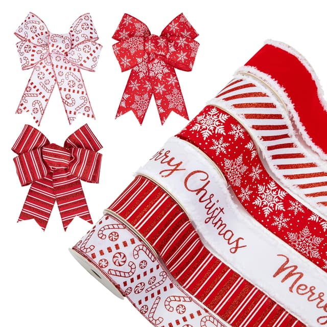 🎄🎁 Weihnachtsband Dekorationen - 6 Rollen 30 Yard