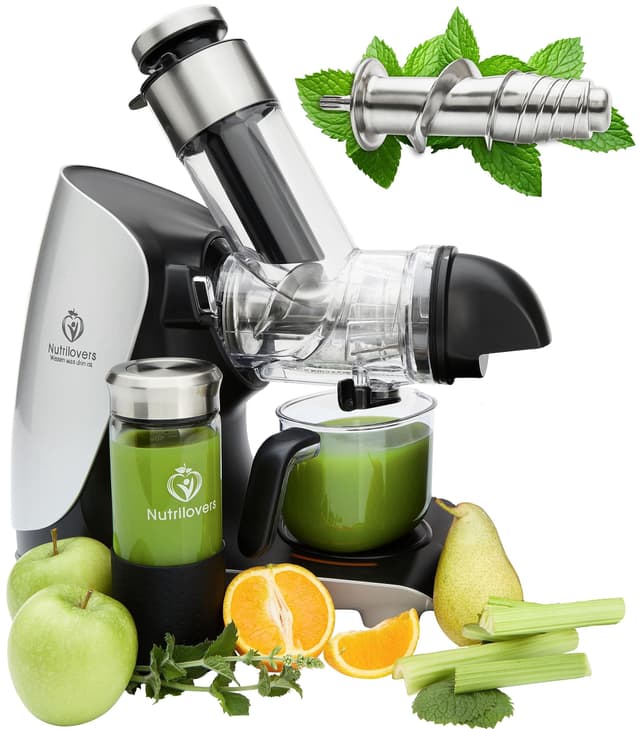 GREEN-PRESS EDELSTAHL Slow Juicer 304 Edelstahl Schnecke BPA-frei I DEUTSCHE MARKE I 🥦🍏🥒 Entsafter Testsieger 2023 Allrounder Saftpresse elektrisch Silver Knight / Edelstahl