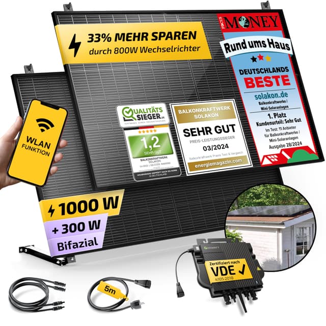 Solakon® 1000W Balkonkraftwerk mit Halterung (Gartenhaus) 🌞🏡