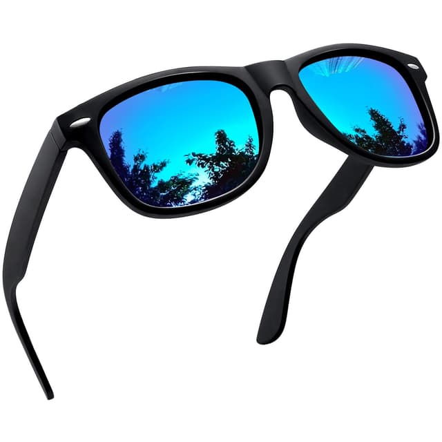 JOOPIN Klassische Sonnenbrille Herren Polarisiert Retro Rechteckig und UV400 Sonnenbrille Damen Groß A04-matt Schwarz/Blau Verspiegelt 😎🕶️