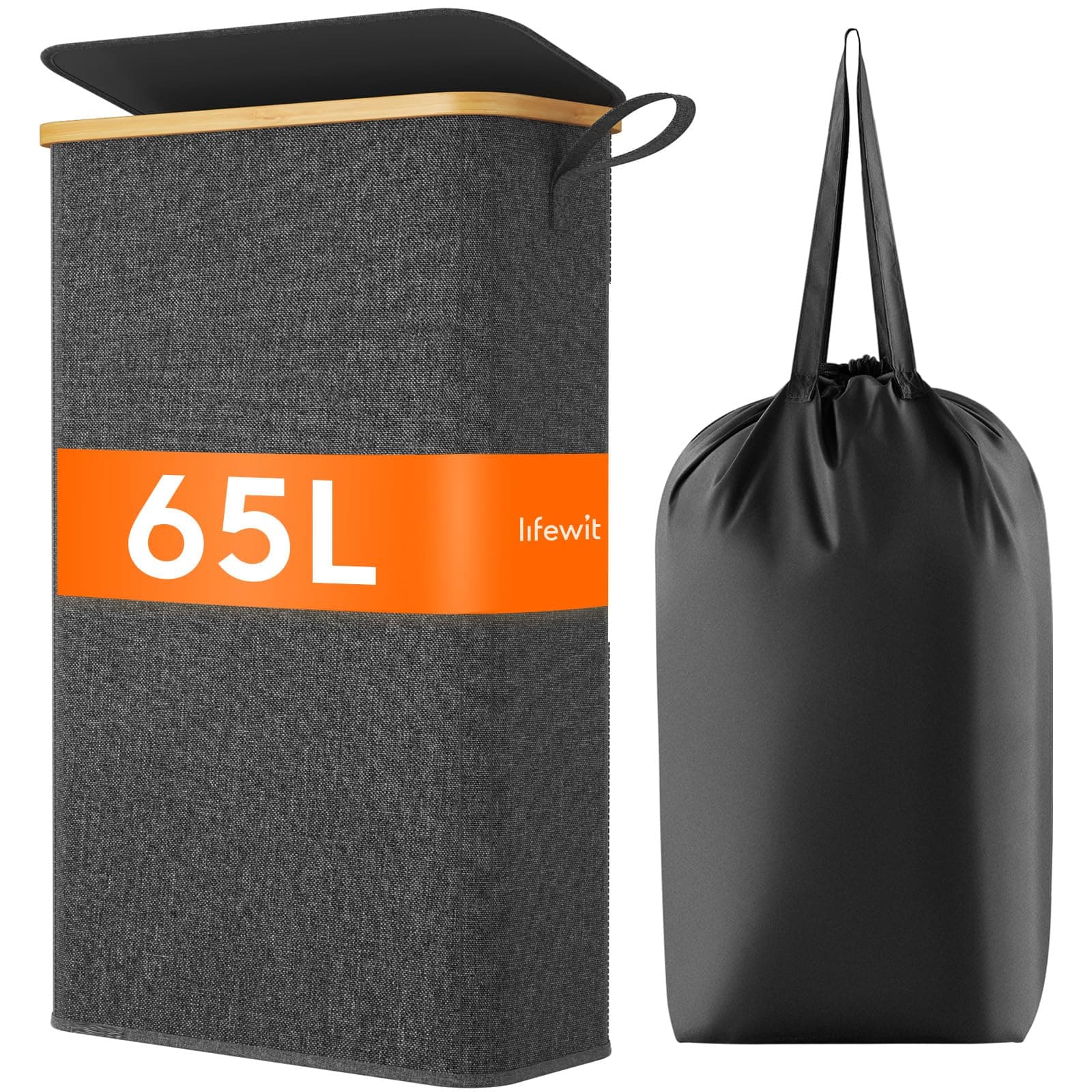 🧺 Lifewit 65L Wäschekorb Schmal mit Deckel, Faltbarer Wäschesammler Schmal mit Wäschesack 🏠