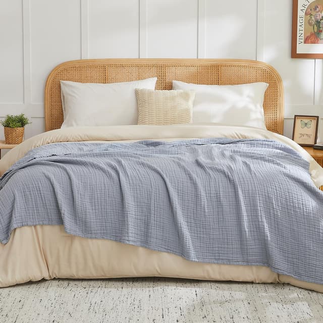 EMME Tagesdecke Baumwolldecke 100% Musselin Decke 228 x 228 cm