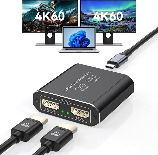 JCYMELE Dual 4K@60Hz Extended Display USB C auf Dual HDMI Adapter 🌟 Schwarz