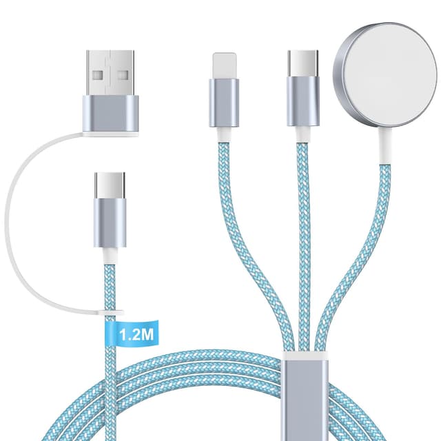 🔌 Ladekabel für Apple Watch und iPhone Ladegerät - 3 in 2 Charging Kabel Ladestation für iWatch Serien, 120cm USB C SchnellLadekabel für iPhone 15/14/13/12/11/iPad/AirPods, (Blau)