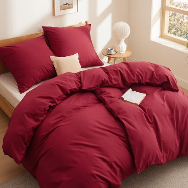 🛏️🌟BEDSURE Bettwäsche 135x200 Baumwolle 4teilig - Bettwäsche-Sets Rot🔥