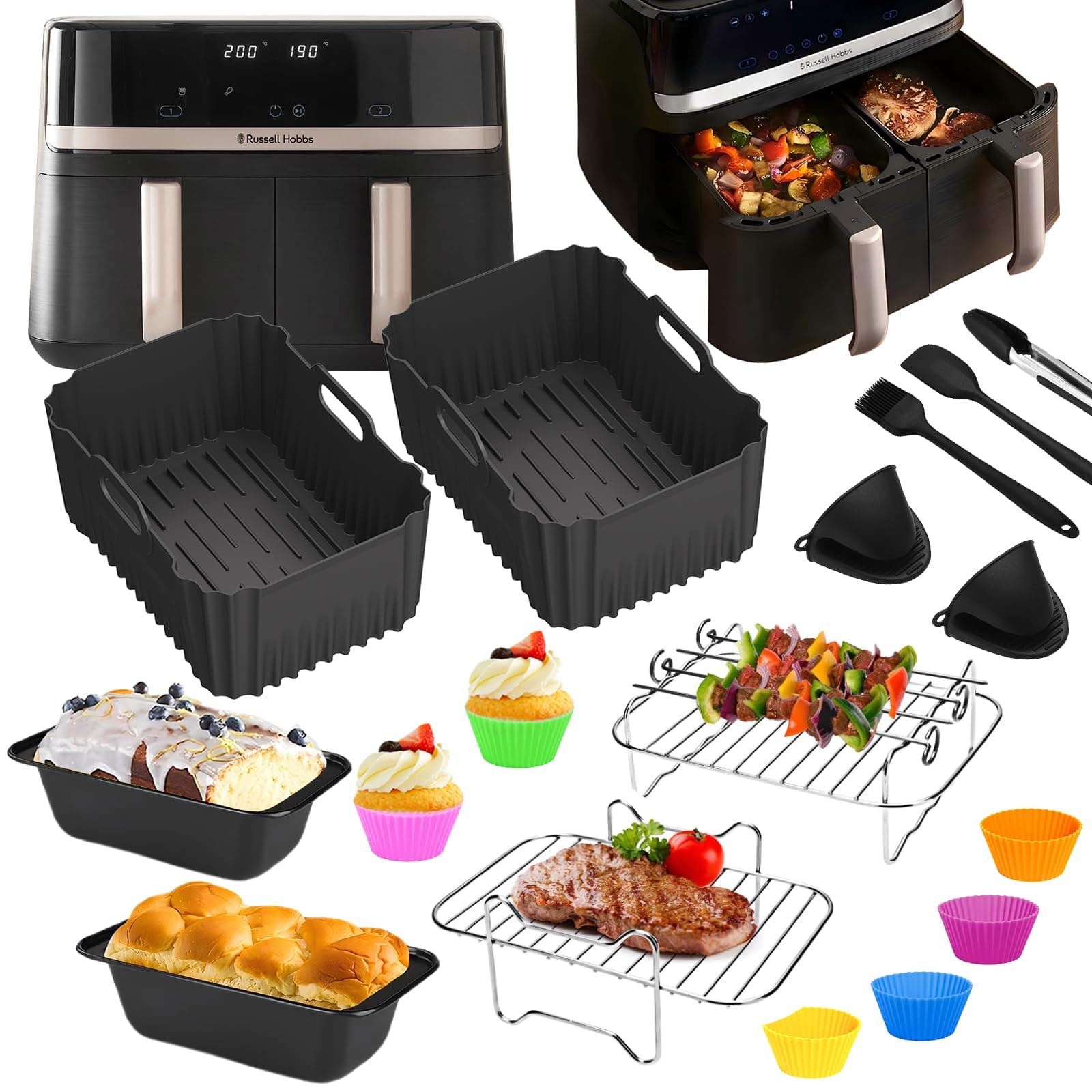 🔥 17-teiliges Airfryer Zubehör Set für Russell Hobbs 2 Kammern 9L AirFryer