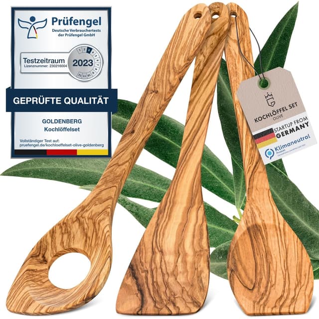 🌿 GOLDENBERG® Premium Kochlöffel Set aus italienischem Olivenholz 🍴