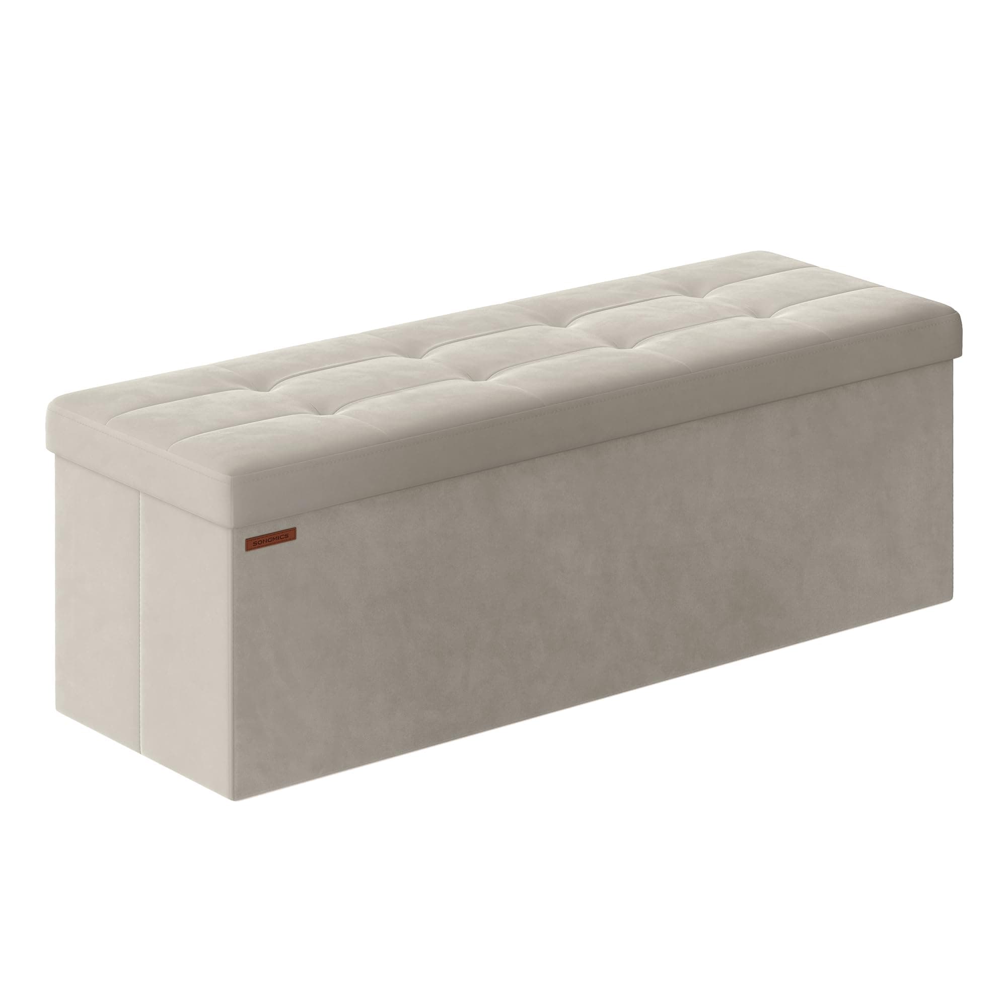 🌟 SONGMICS Sitzhocker mit Stauraum, klappbare Sitzbank, 38 x 110 x 38 cm Fußbank, Aufbewahrungsbox, bis 300 kg belastbar, für Wohnzimmer Schlafzimmer Flur, cremeweiß LSF277W01 110B cm Cremeweiß 🌟