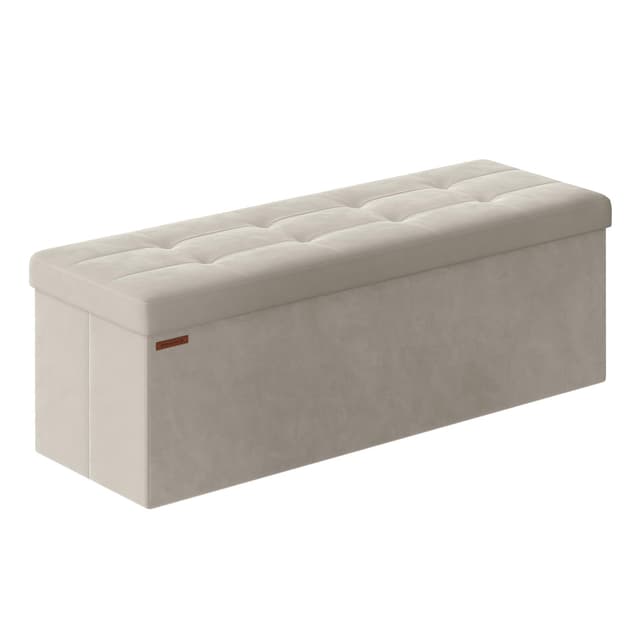 🌟 SONGMICS Sitzhocker mit Stauraum, klappbare Sitzbank, 38 x 110 x 38 cm Fußbank, Aufbewahrungsbox, bis 300 kg belastbar, für Wohnzimmer Schlafzimmer Flur, cremeweiß LSF277W01 110B cm Cremeweiß 🌟
