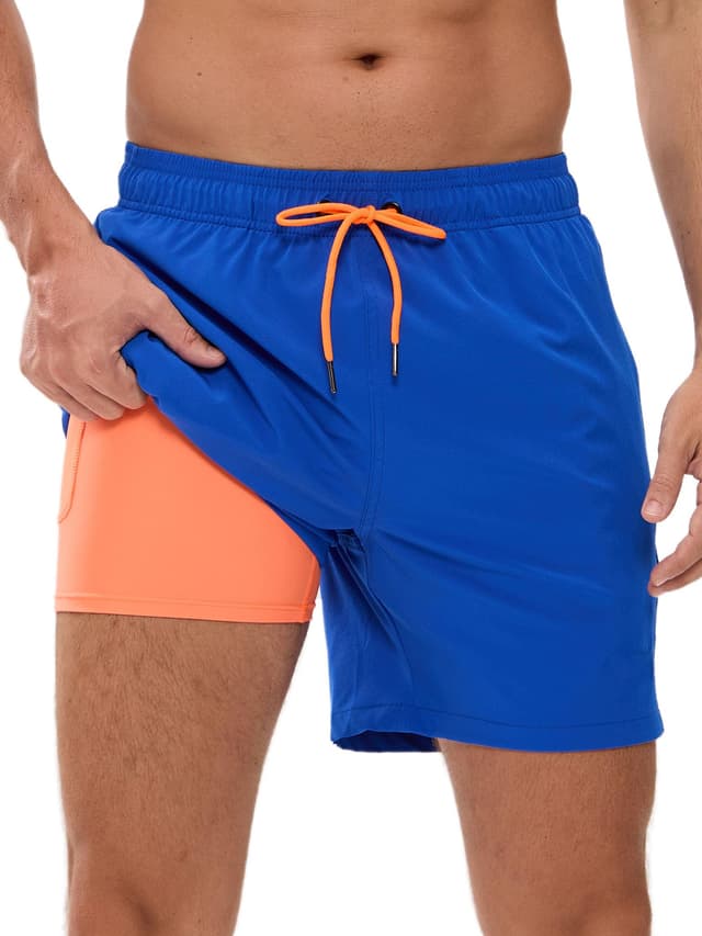 Arcweg Badehose für Herren mit Kompression Liner 2 in 1 Atmungsaktiv Badeshorts Männer Elastisch Trainingsshorts Verstellbar Tunnelzug mit Reißverschlusstaschen M Neu Dunkelblau 🩳🌊