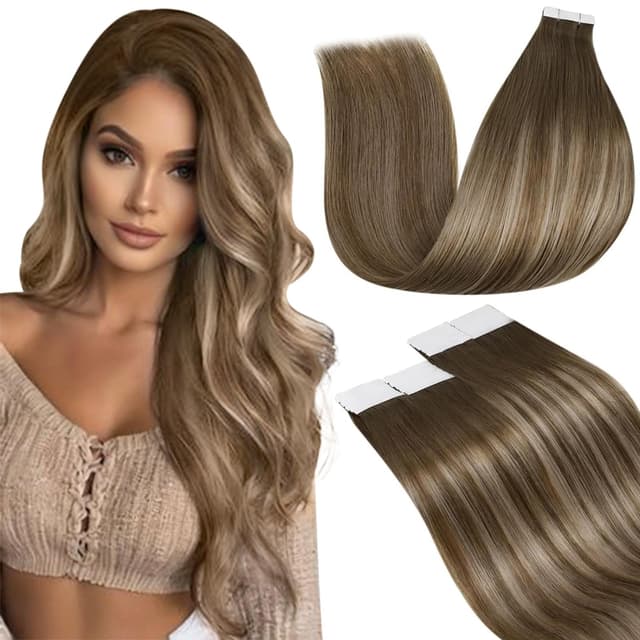 LaaVoo Tape Extensions Echthaar Balayage Braun Echthaar Extensions Tape Remy Haar
