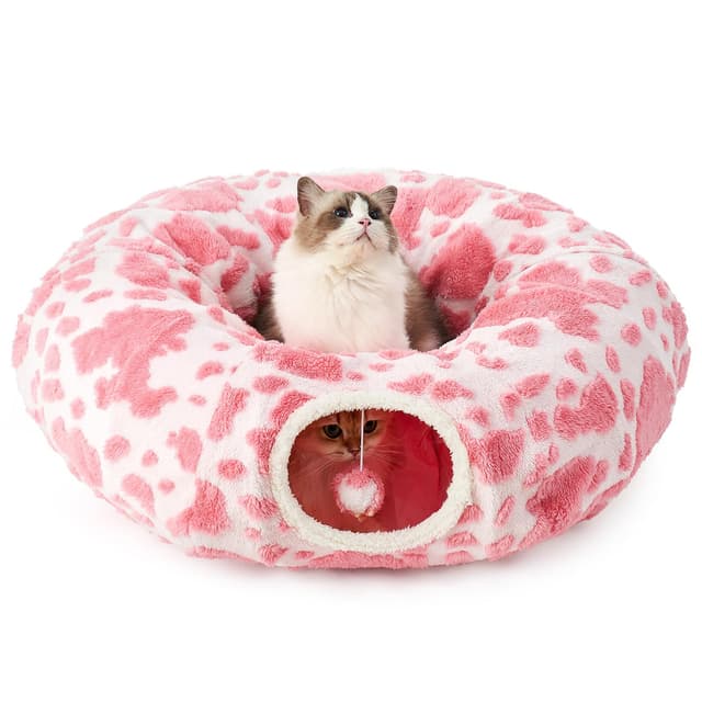 COZY KISS Katzentunnel mit Bett für Indoor Katzen, Großer Katzentunnel mit Zwei Eingängen Katzenhöhle 🐱🏡