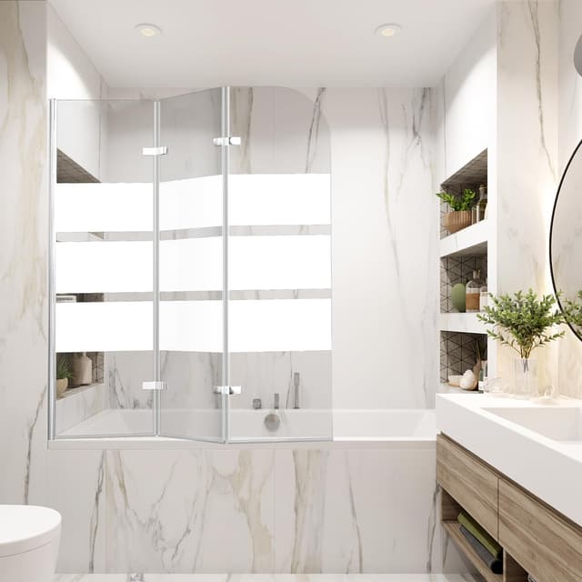 Vigevee Duschwand für Badewanne 120x140cm - 6mm EGS Sicherheitsglas - Weiße Streifen-Design 🚿