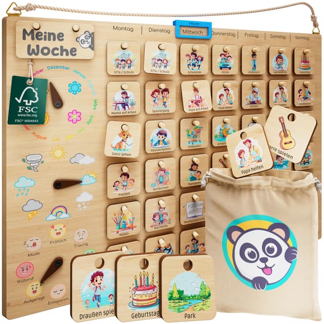 PANDABANDE® Premium Wochenplaner Kinder 🌳 100% FSC®-zertifiziertes Holzspielzeug
