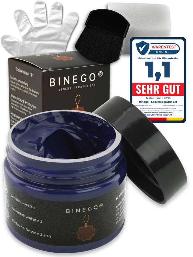 Binego® Lederreparaturset Leder & Kunstleder Reparatur Set in Blau | Flüssigleder Aufbereitung 🚗