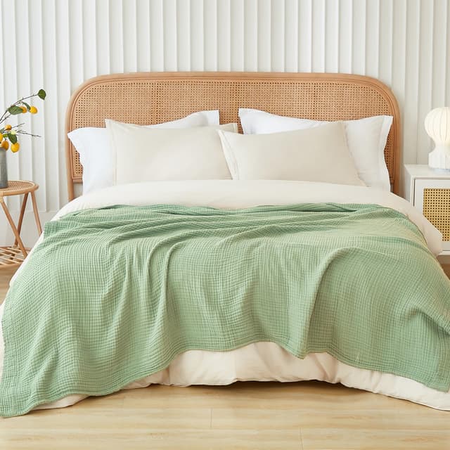 EMME Baumwolldecke 100% Musselin Decke Erwachsene 203,2 x 228,6 cm 🛋️ Atmungsaktiv & Weich 🌿 Gras Grün 200 x 230 cm