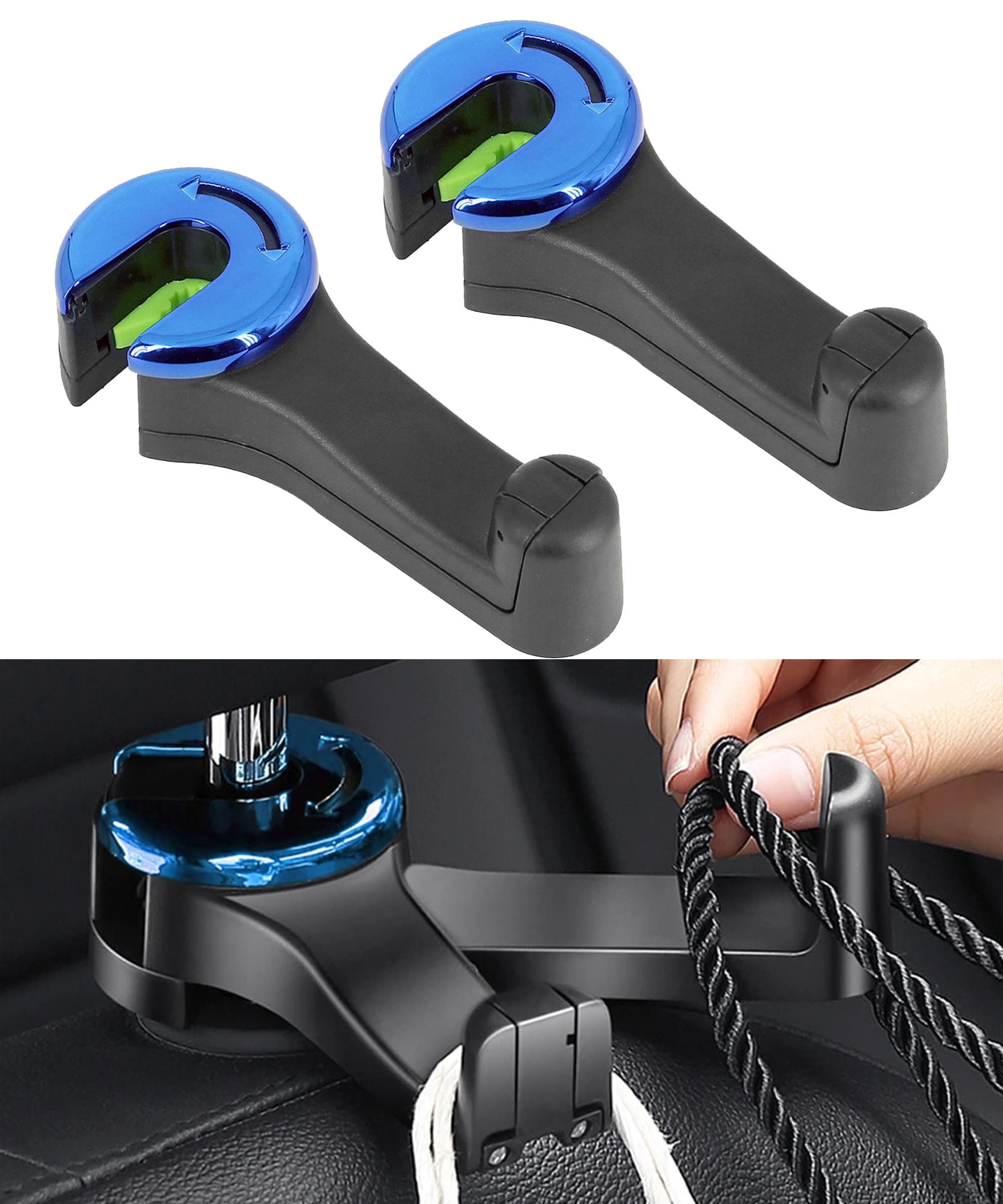 🚗 Flaconi Auto Organizer - 2-in-1 Auto Haken Kopfstützenhalterung (Blau)