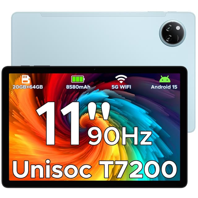DOOGEE Tab A9+ Android 15 Tablet 11 Zoll, Unisoc T7200 Octa-Core 8580mAh Gaming Tablet Android 20GB RAM+64GB ROM(TF 2TB), WiFi5 Tablets PC, 90Hz-1080P, WidevineL1/Face ID/OTG/GPS/Dual Speaker TabA9+(BLAU)