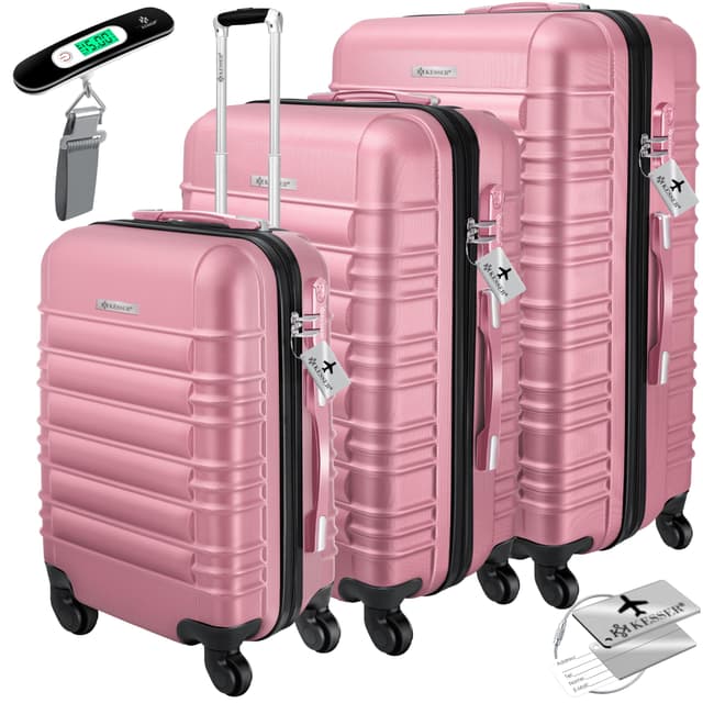 🧳 KESSER® 3tlg. Hartschalenkofferset Hard Shell Basic in Rosa 🌸