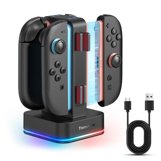 🎮 TRANSNOVO Ladestation für Nintendo Switch 2: 4-fach Controller Laden & RGB-Beleuchtung 🌈
