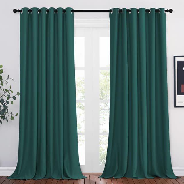 PONY DANCE Extra Breite Vorhänge Dunkelgrün Blickdicht mit Ösen 2er Set H 245 x B 200 cm Thermo Gardinen Hitzeschutz Verdunkelungsvorhang Wohnzimmer Blackout Curtains H245 x B200 cm (2er Pack) Dunkelgrün