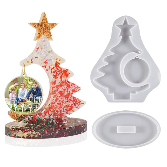 DIYBravo 3D Baum Silikonform Epoxidharz Bilderrahmen Fotorahmen Rund Resin Silikonform Weihnachten Epoxy Form Ornamente Resin Mould