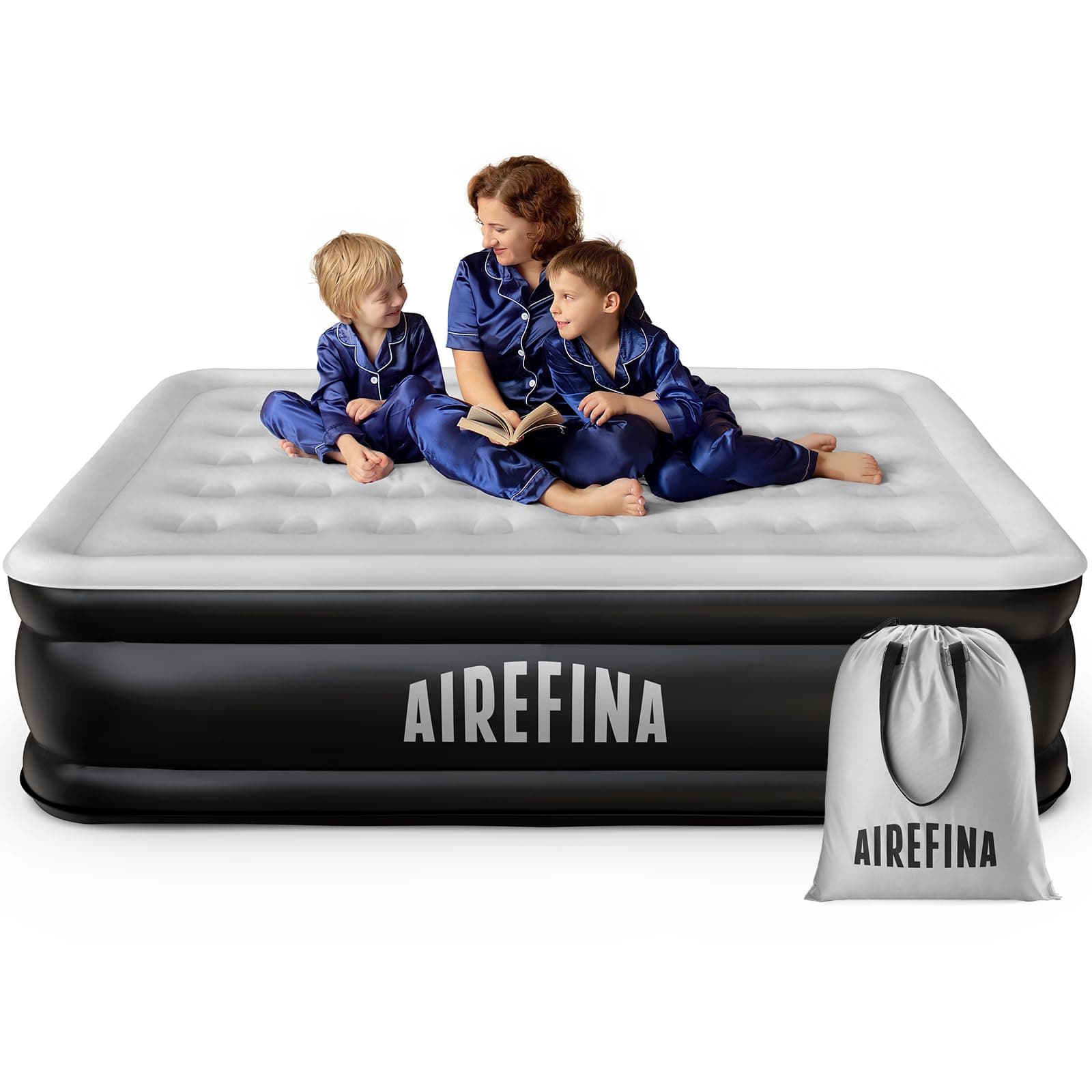 Airefina Luftbett 2 Personen mit Integrierter Pumpe, Luftmatratze Selbstaufblasend in 3 Minute, Premium Gästebett, Aufblasbare Matratze für Camping & Heimgebrauch - 203 x 152 x 46cm 2 Personen(203×152×46cm)