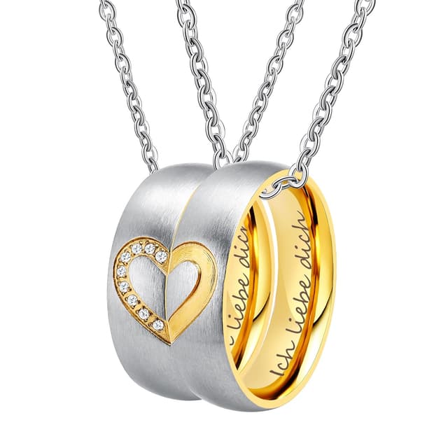 Wycian Paar Halsketten Herz, BFF Ketten für 2 Halskette Gold Halsketten für Pärchen mit Gravur Edelstahl Ich liebe dich