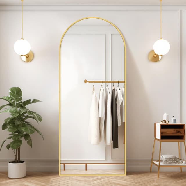 KOCUUY Bogen Standspiegel mit Goldrahmen ✨ Großer Ganzkörperspiegel für Wohnzimmer und Schlafzimmer