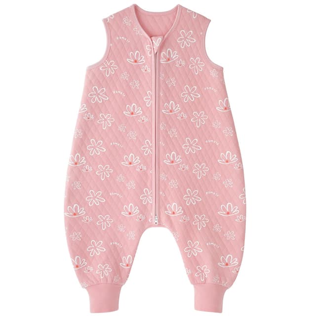 Looxii Schlafsack Baby mit Füßen 🌸 Ganzjahres 1.0 Tog Baumwolle 80 cm - Rosa Blume