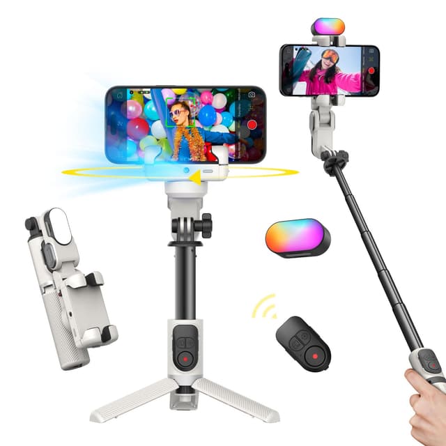 AOCHUAN Gimbal-Stabilisator für iPhone, Selfie-Stick-Stativ mit automatischer Gesichtsverfolgung für Videoaufnahmen, 4-in-1-Gimbal-Stabilisator mit 360°-Drehung für iPhone/Android -M1 Pro Weiß
