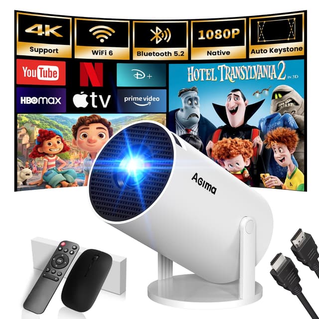 Mini Beamer, 1080P 4K Support 180°Dreh Tragbarer Streaming-Projektor, Klein Videoprojektor