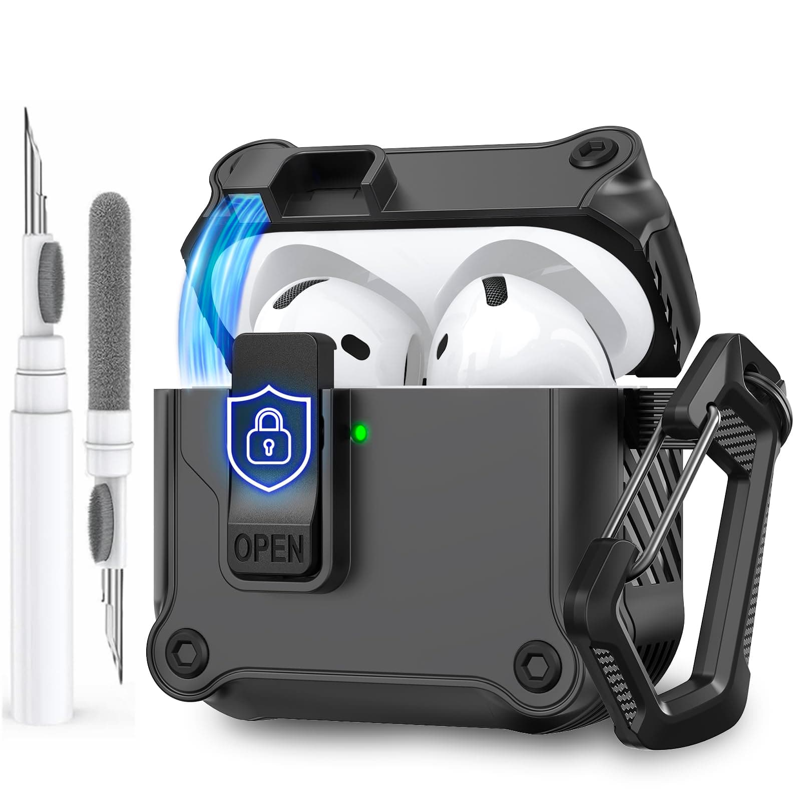 AhaStyle Hülle für AirPods 4 (2024) mit Secure Lock Clip, Automatik Pop-up Case für AirPods 4. Generation