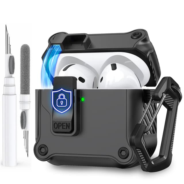 AhaStyle Hülle für AirPods 4 (2024) mit Secure Lock Clip, Automatik Pop-up Case für AirPods 4. Generation