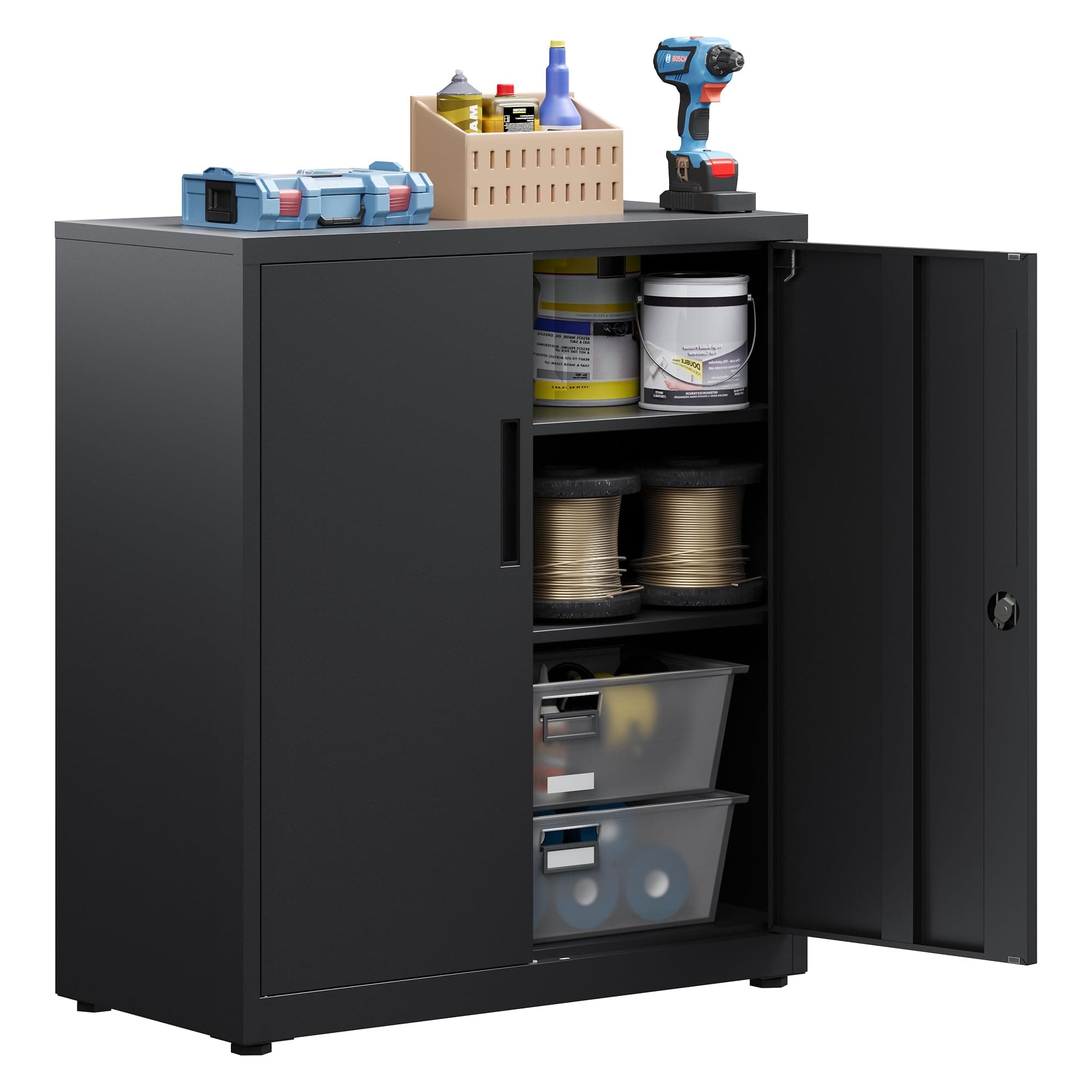 🔒🗄️ Aktenschrank & Garagenschrank 3 Ebenen Schwarz 91.5H cm - Angebot
