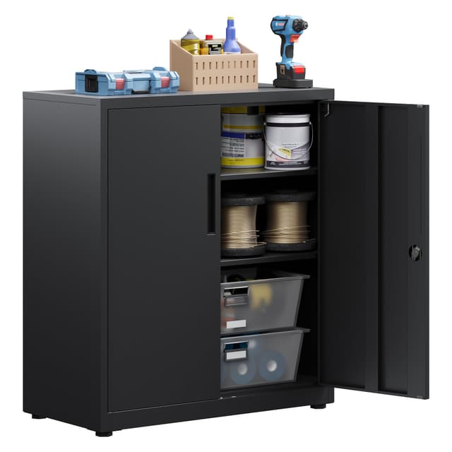 🔒🗄️ Aktenschrank & Garagenschrank 3 Ebenen Schwarz 91.5H cm - Angebot