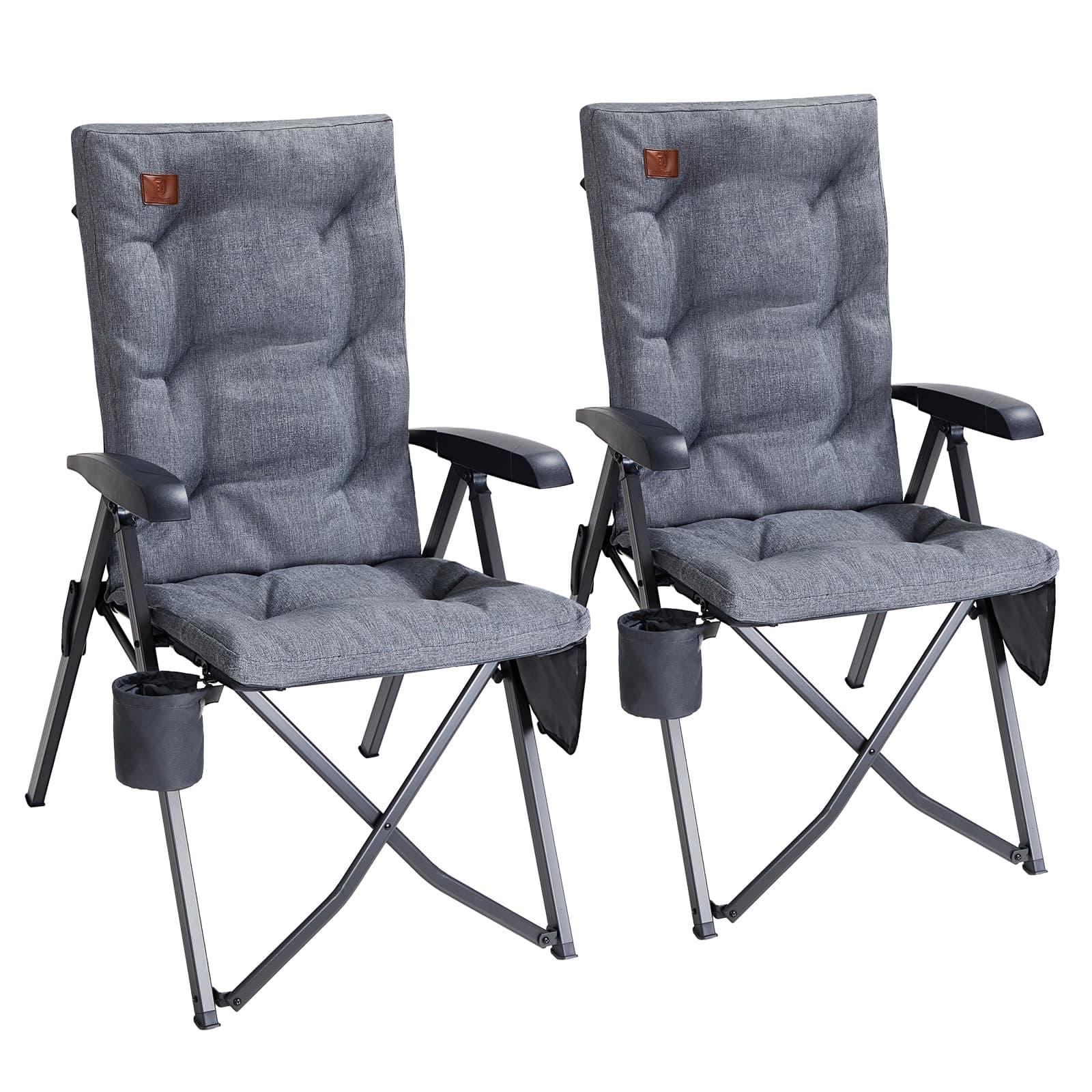 EVER ADVANCED Campingstuhl Faltbar Rückenverstellbar in 4 Positionen bis 150 KG Klappstuhl 6cm Dicke Gepolstert mit Seitentasche Getränkhalter Gartenstuhl Hohe Lehne Angelstuhl für Camp Garten Balkon Grau 2 pcs 🏕️