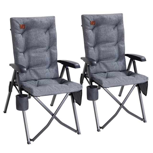 EVER ADVANCED Campingstuhl Faltbar Rückenverstellbar in 4 Positionen bis 150 KG Klappstuhl 6cm Dicke Gepolstert mit Seitentasche Getränkhalter Gartenstuhl Hohe Lehne Angelstuhl für Camp Garten Balkon Grau 2 pcs 🏕️