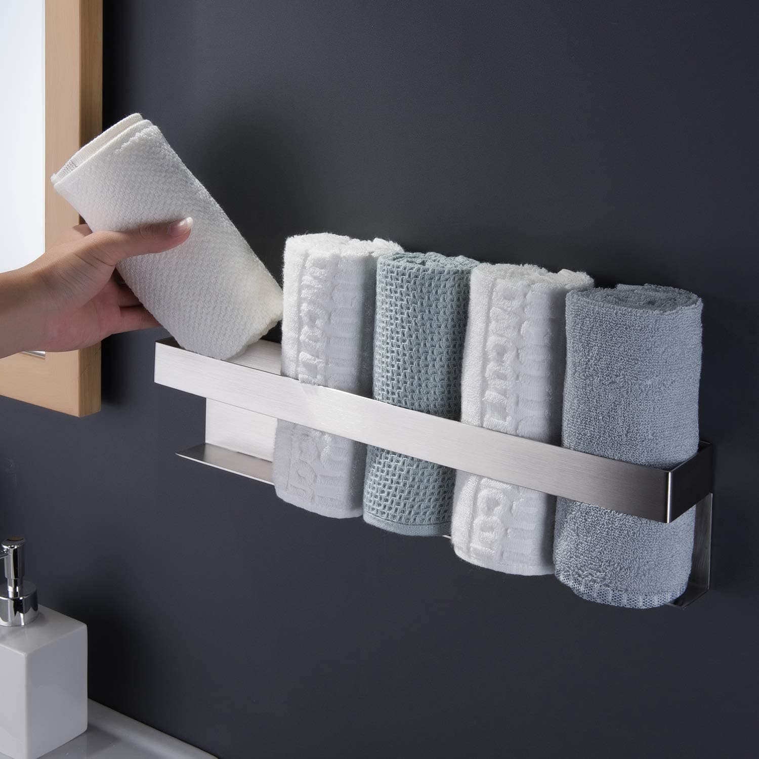 🛁🧴 ZUNTO Handtuchhalter Ohne Bohren, Gästehandtuchhalter Selbstklebend, Handtuchstange Edelstahl Badezimmer 40CM Silber-1 🧺🚿
