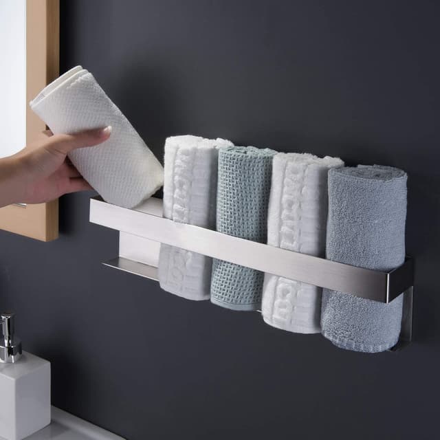 🛁🧴 ZUNTO Handtuchhalter Ohne Bohren, Gästehandtuchhalter Selbstklebend, Handtuchstange Edelstahl Badezimmer 40CM Silber-1 🧺🚿