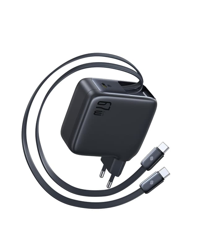 Baseus Enercore USB C Ladegerät 67W Mit 2X Kabel Rollbar 🌟 Schnellladegerät Kompatibel Mit MacBook Pro, iPhone, Galaxy