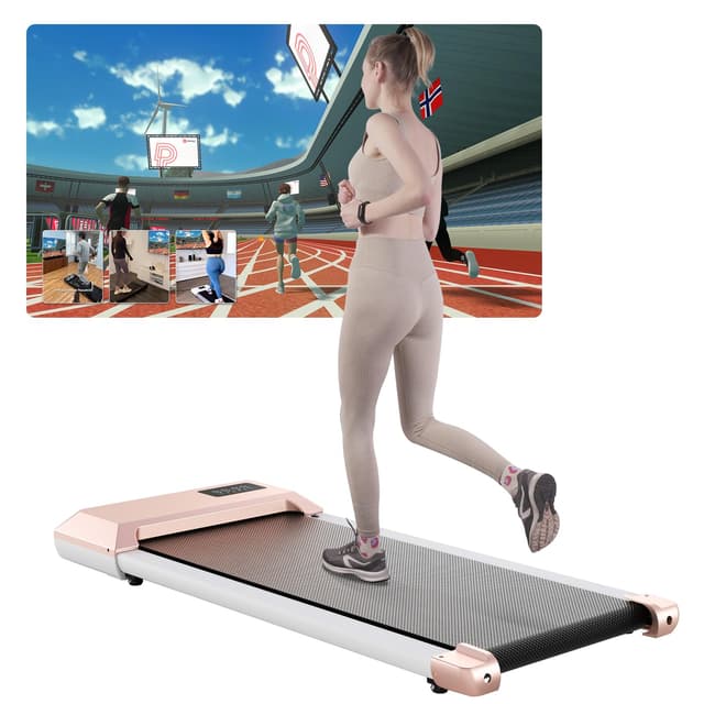 Lacuffy Raceable Walking Pad leise, Laufband für Zuhause Max 136 kg mit LCD-Anzeige und APP, Laufband Schreibtisch mit Training Couses und AI Traininging 90 CM Gold 🏃‍♂️🏆
