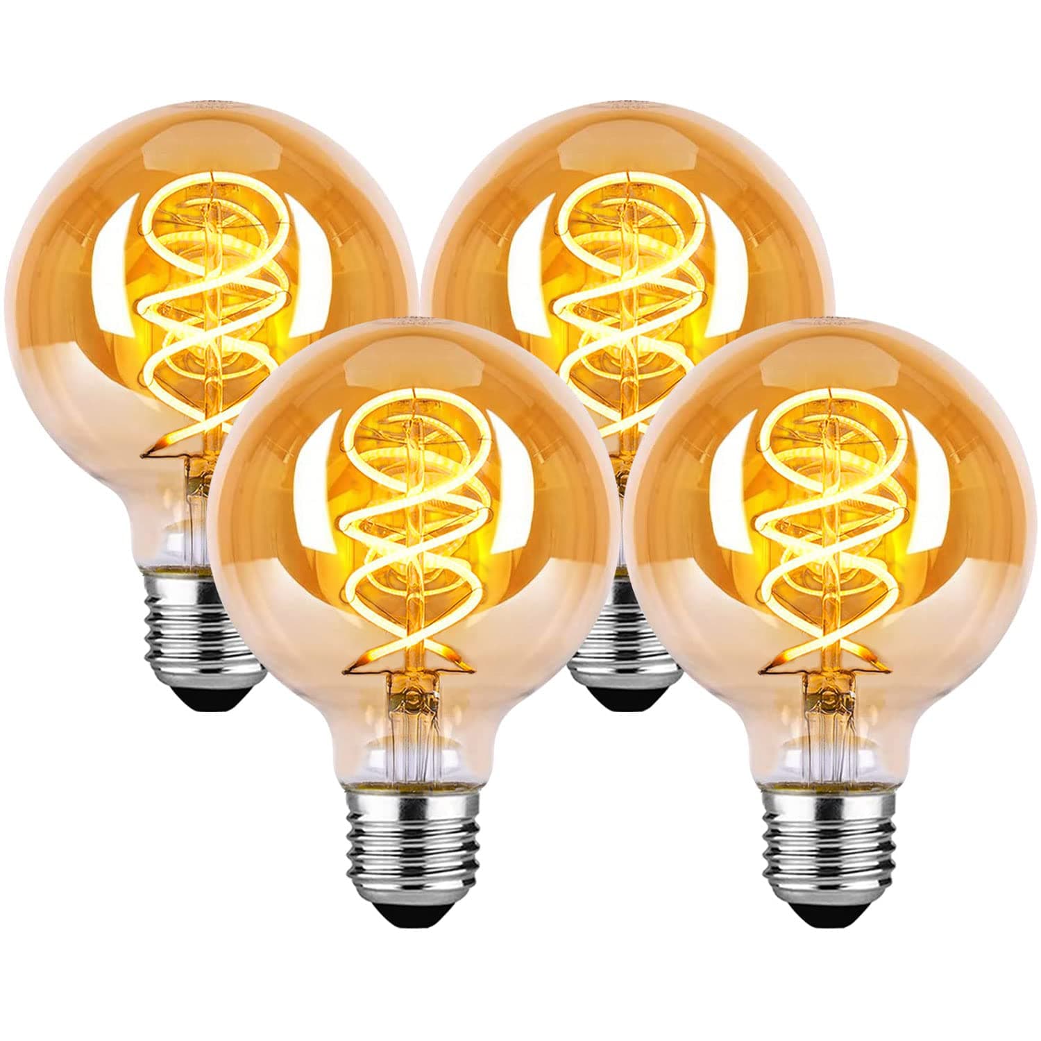 Edison Vintage Glühbirne, E27 LED Vintage Dimmbar 4W G80 4 Stück - Bernstein Glas