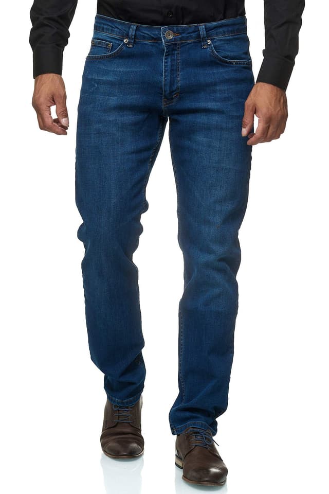 JEEL Herren-Jeans - Regular-Fit Straight-Cut - Stretch - Jeans-Hose Basic Washed 34W / 34L 03-blau 🌟👖