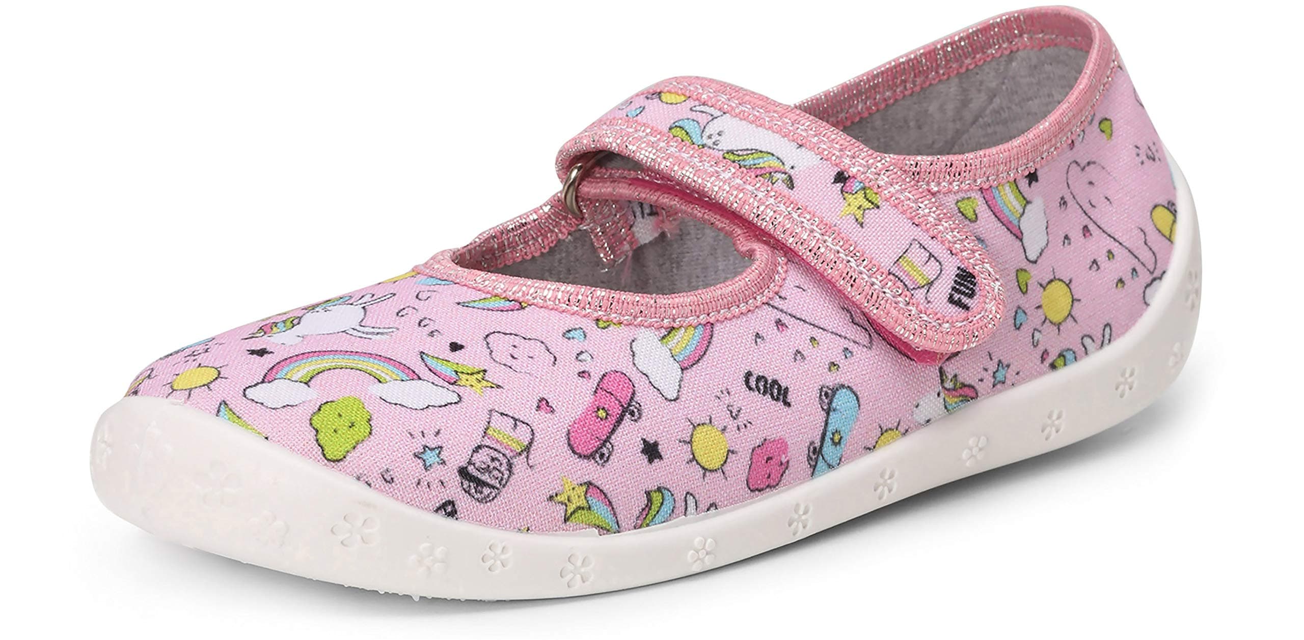 🌈 Ladeheid Hausschuhe Kinder Mädchen mit Klettverschluss - 26 EU Rosa Regenbogen