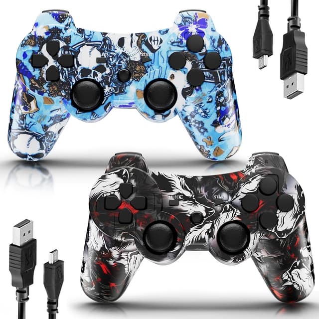 🎮 MUZELI PS3 Controller 2 Pack, Kabelloser Gamepad-Joystick mit Dual Shock Ergonomie