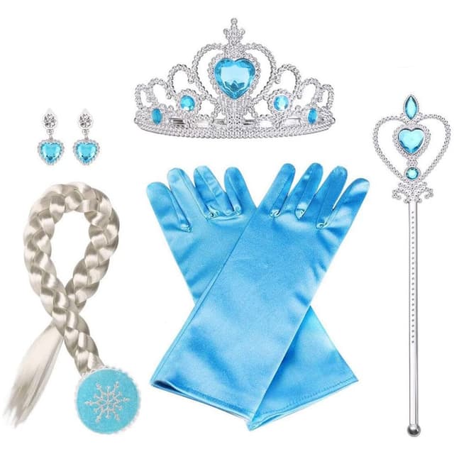 Vicloon ELSA Prinzessin Verkleiden, Eiskönigin Krone und Zauberstab ELSA Dress Up Zubehör Set für Party, Cosplay Blau, 7er Set